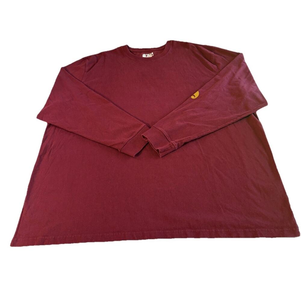 Carhartt Men's T-Shirt Loose Fit Long-Sleeve Arm Spellout Maroon Size 3XLT
